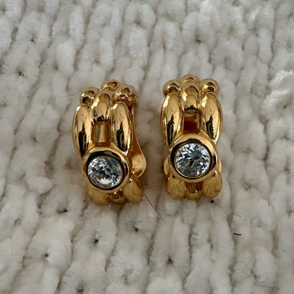 Christian Dior Clip On Gold Tone Half Dome Earrings - Authentic - Picture 1 of 4